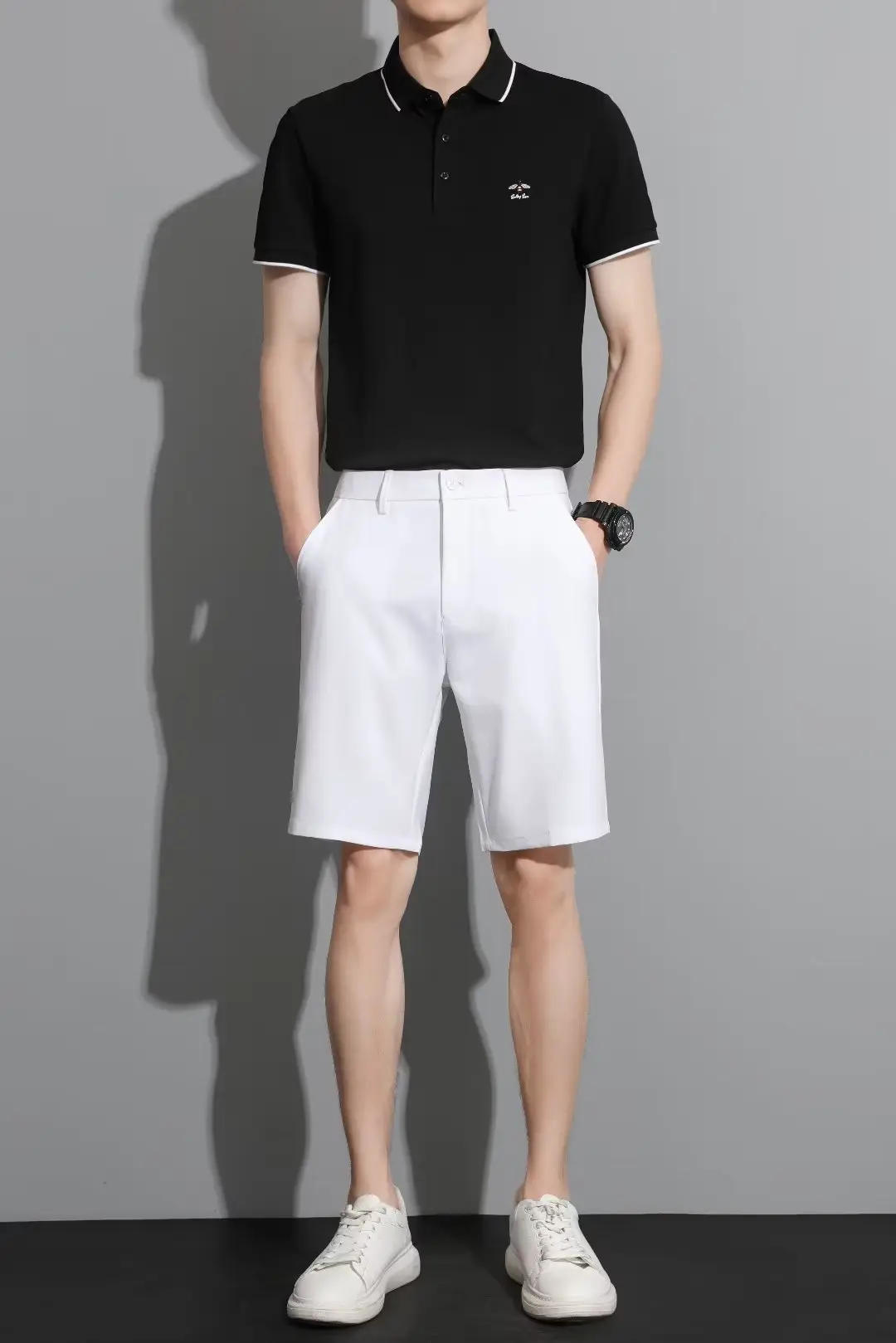 Men Black 5-Point Slim Fit Shorts Korean Style — feature 25