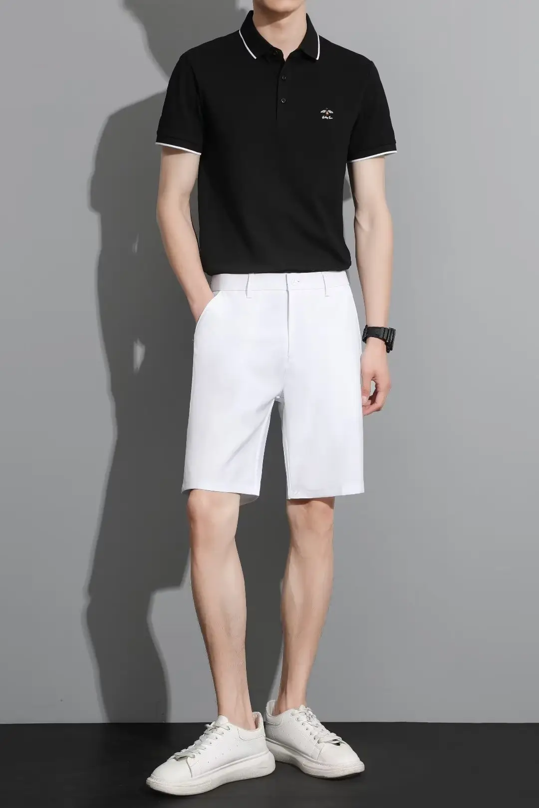Men Black 5-Point Slim Fit Shorts Korean Style — feature 26