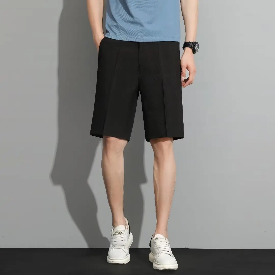 Men Black 5-Point Slim Fit Shorts Korean Style — feature 48