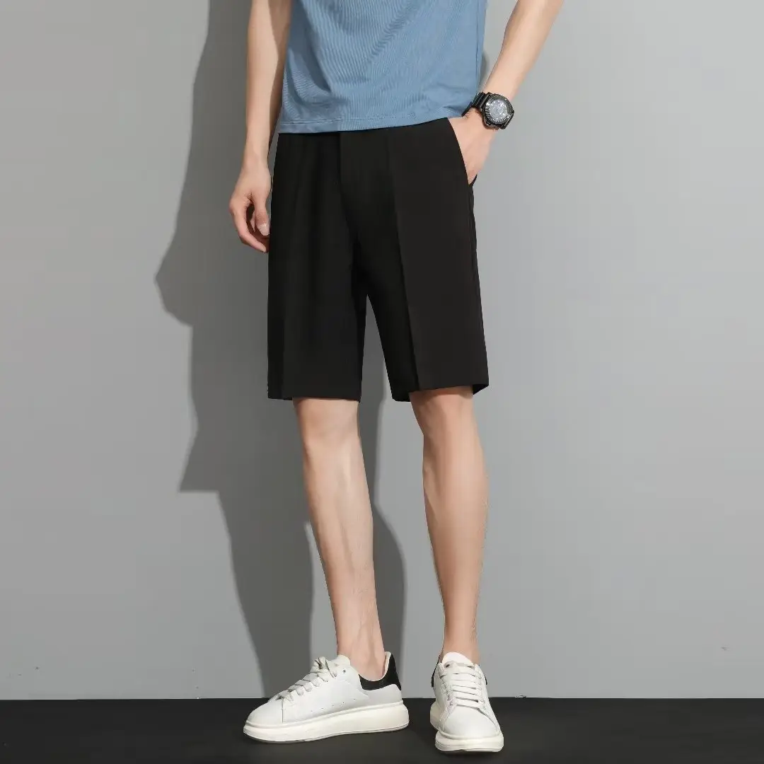 Men Black 5-Point Slim Fit Shorts Korean Style — feature 50