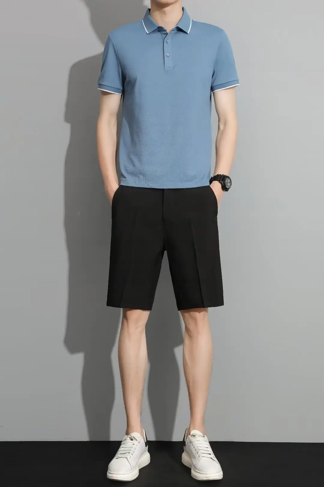 Men Black 5-Point Slim Fit Shorts Korean Style — feature 54
