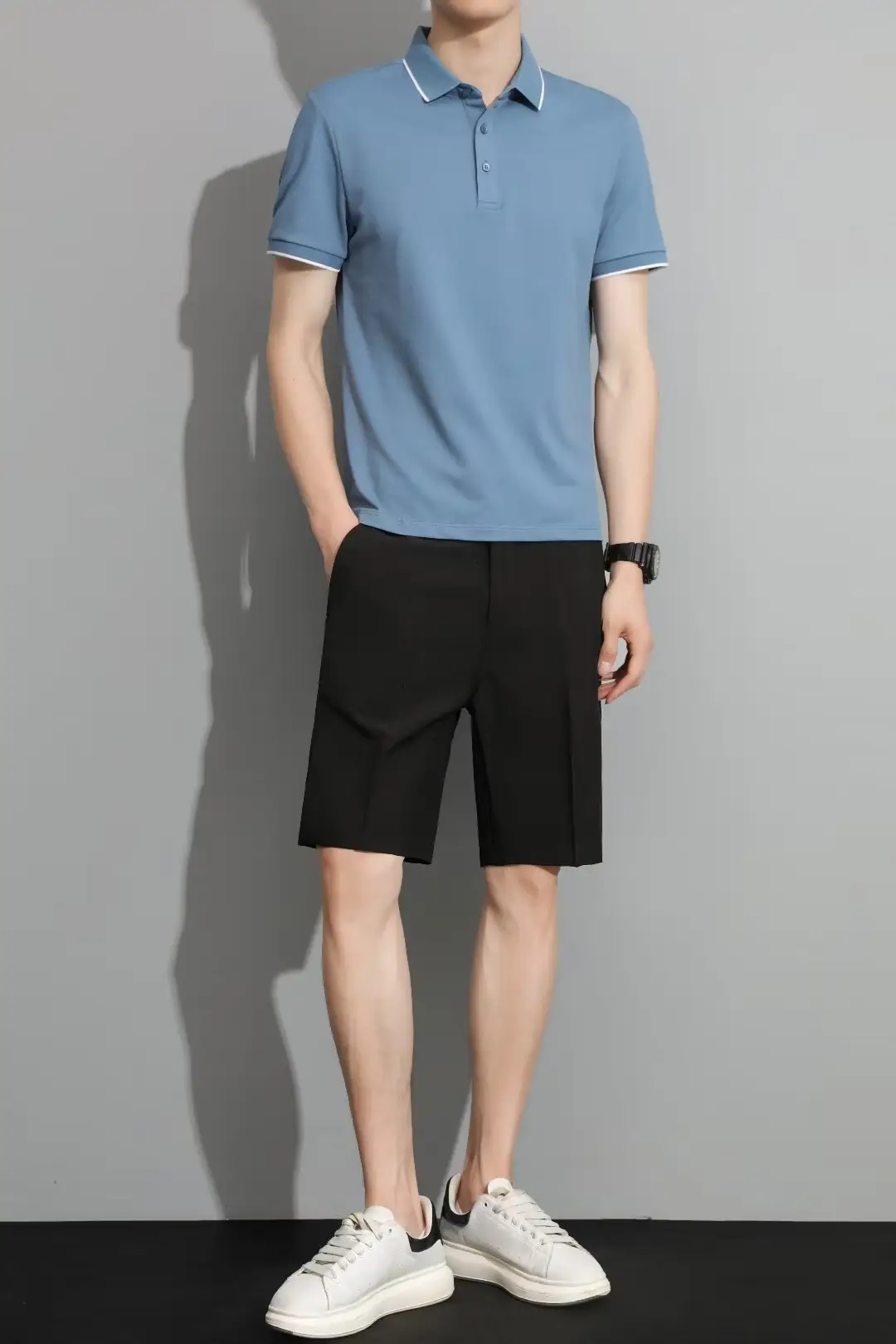 Men Black 5-Point Slim Fit Shorts Korean Style — feature 55