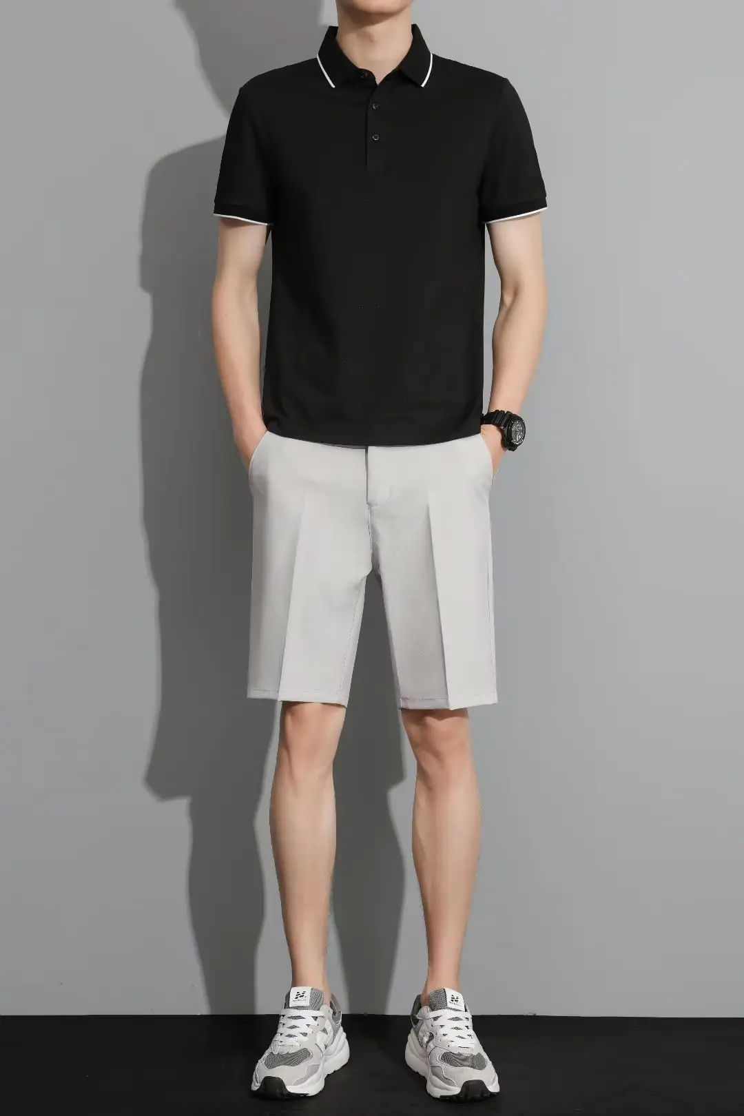 Men Black 5-Point Slim Fit Shorts Korean Style — feature 67