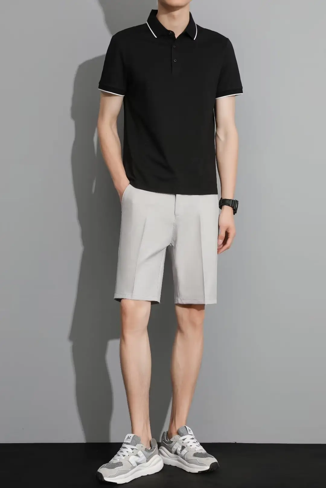 Men Black 5-Point Slim Fit Shorts Korean Style — feature 68