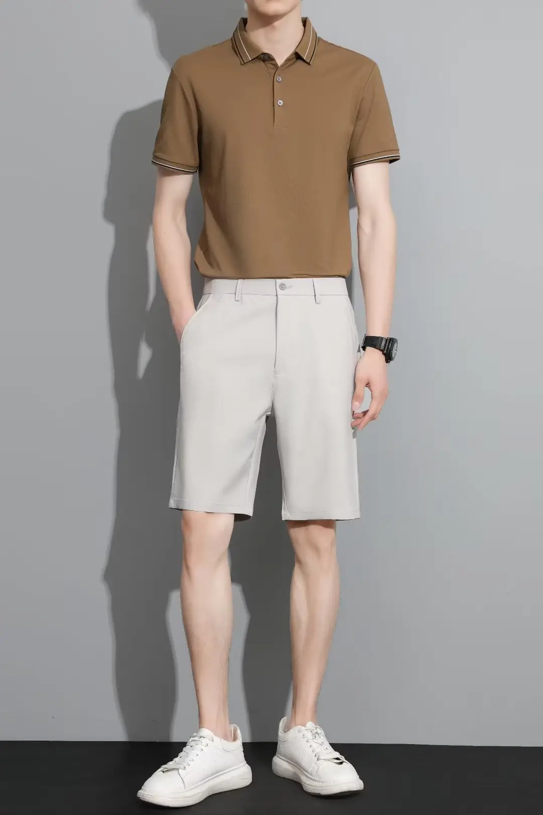 Men Black 5-Point Slim Fit Shorts Korean Style — feature 76