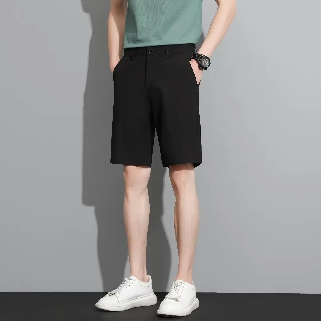 Men Black 5-Point Slim Fit Shorts Korean Style — feature 80