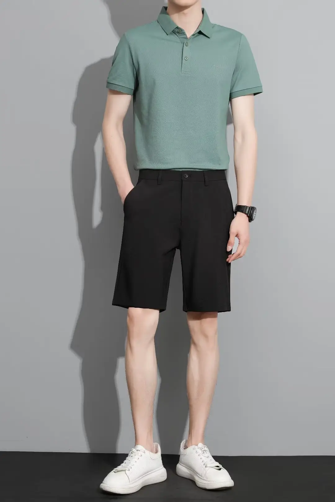 Men Black 5-Point Slim Fit Shorts Korean Style — feature 84