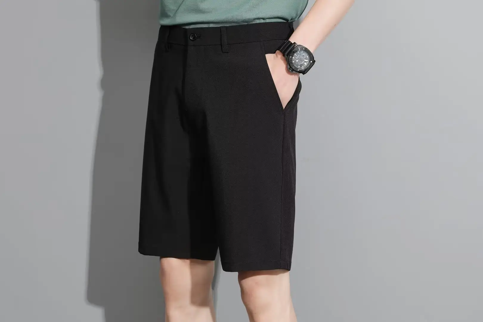 Men Black 5-Point Slim Fit Shorts Korean Style — feature 86