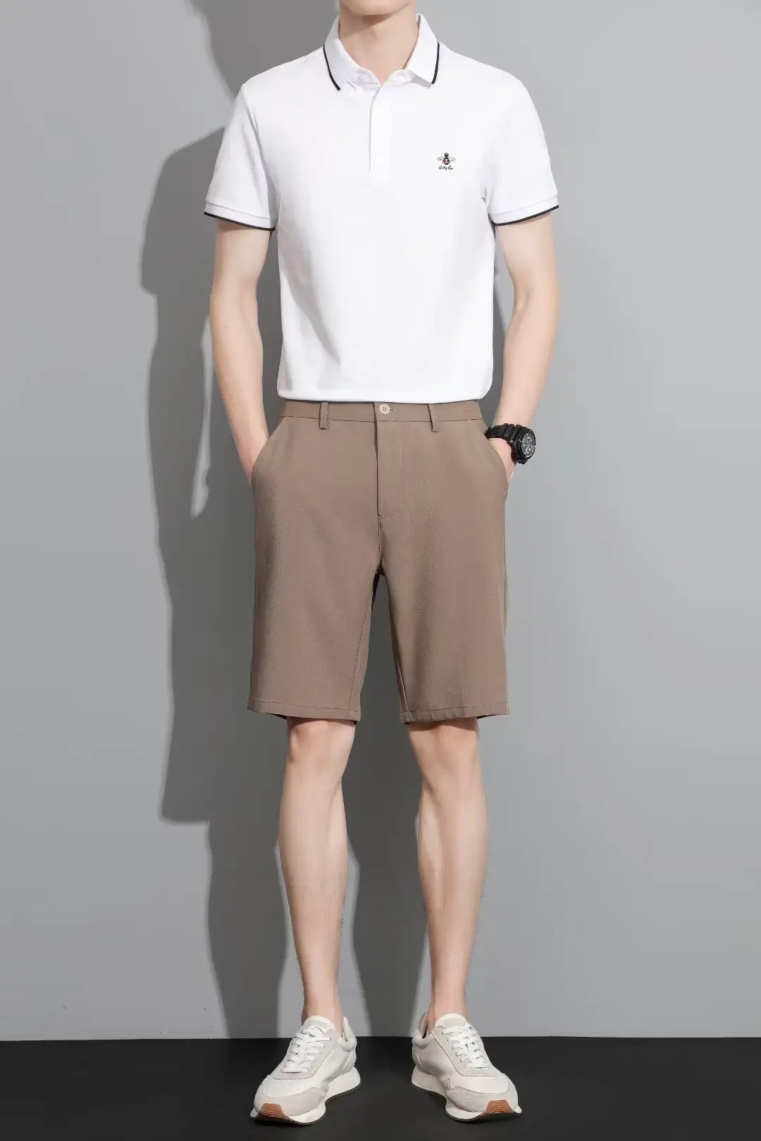 Men Black 5-Point Slim Fit Shorts Korean Style — feature 95
