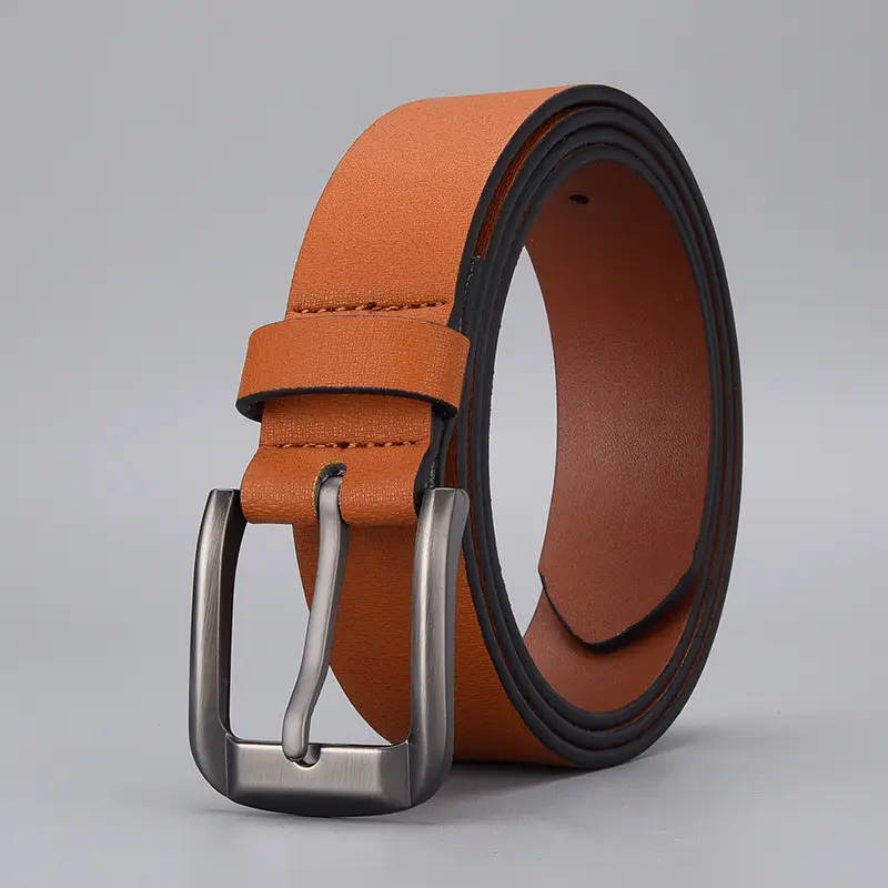 Men's Brown Leather Belt with Silver Buckle - Image 2