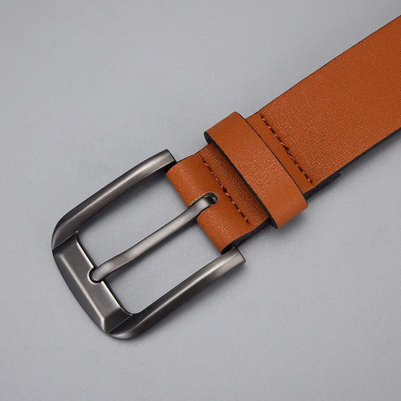 Men's Brown Leather Belt with Silver Buckle - Image 3