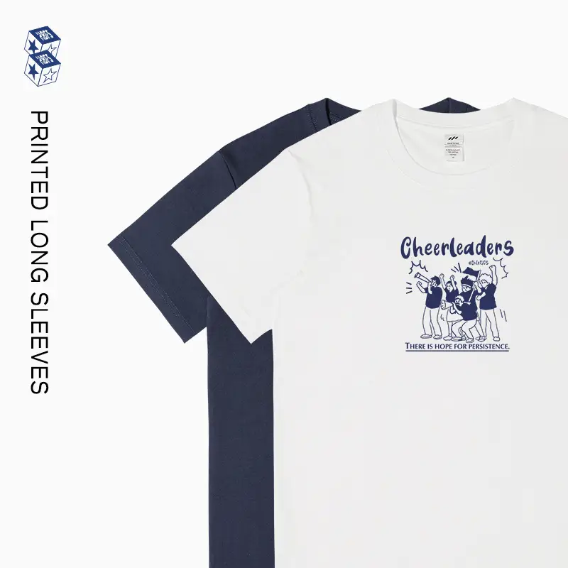 Men Printed Cheerleaders T-Shirt White Navy Long Sleeve - Image 10