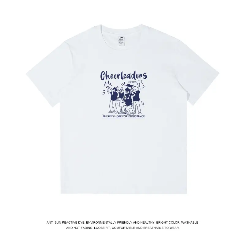 Men Printed Cheerleaders T-Shirt White Navy Long Sleeve