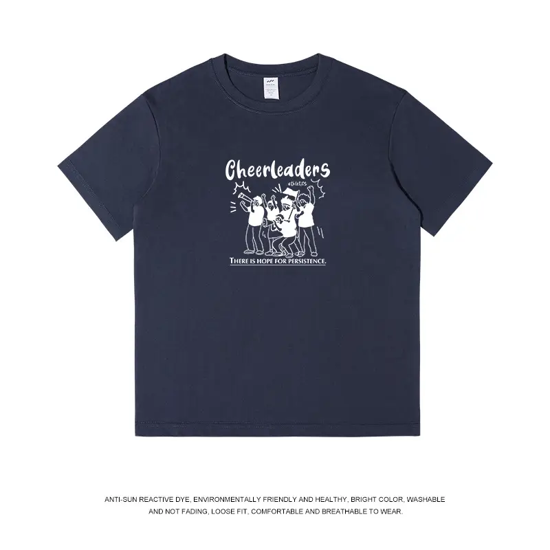 Men Printed Cheerleaders T-Shirt White Navy Long Sleeve - Image 7