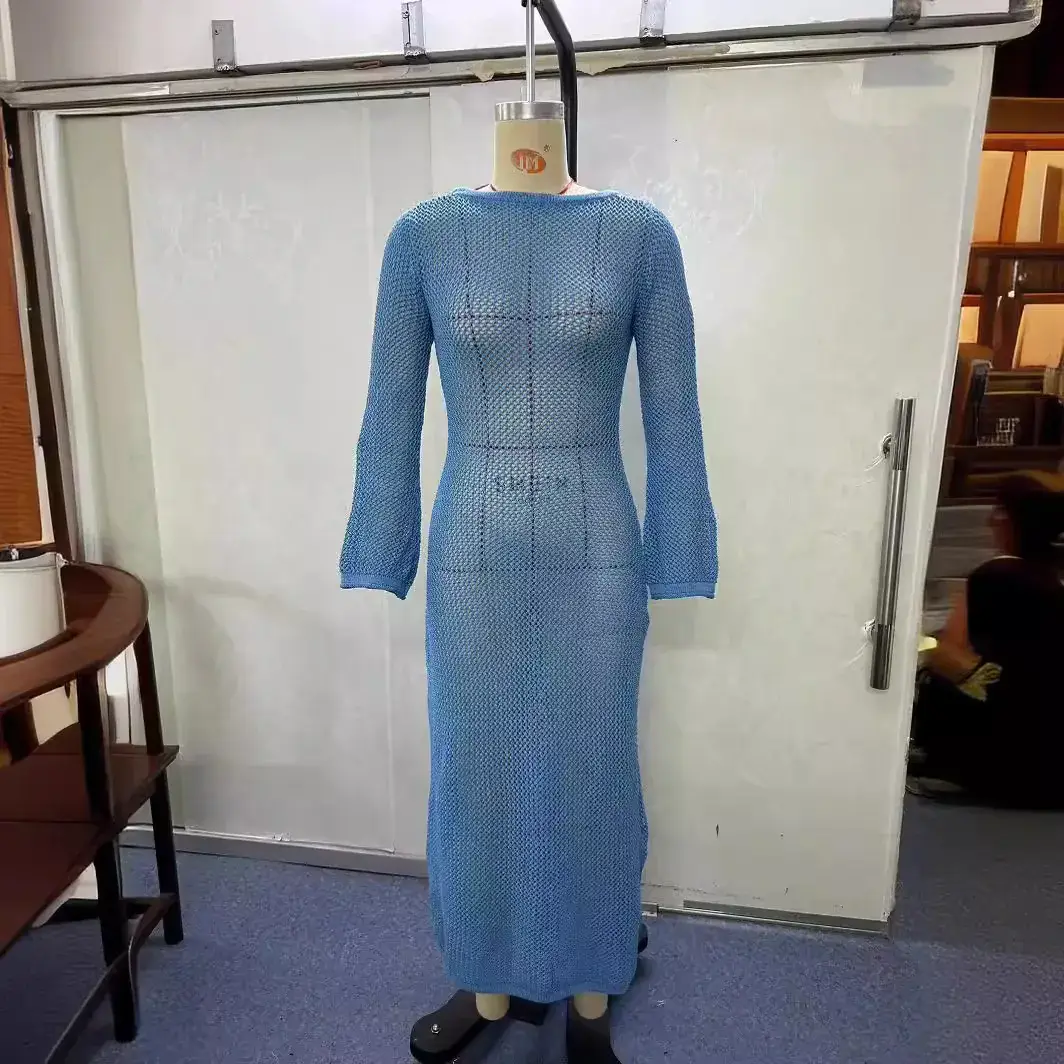 New Knitted Long-sleeve Backless Dress for Women - Image 7