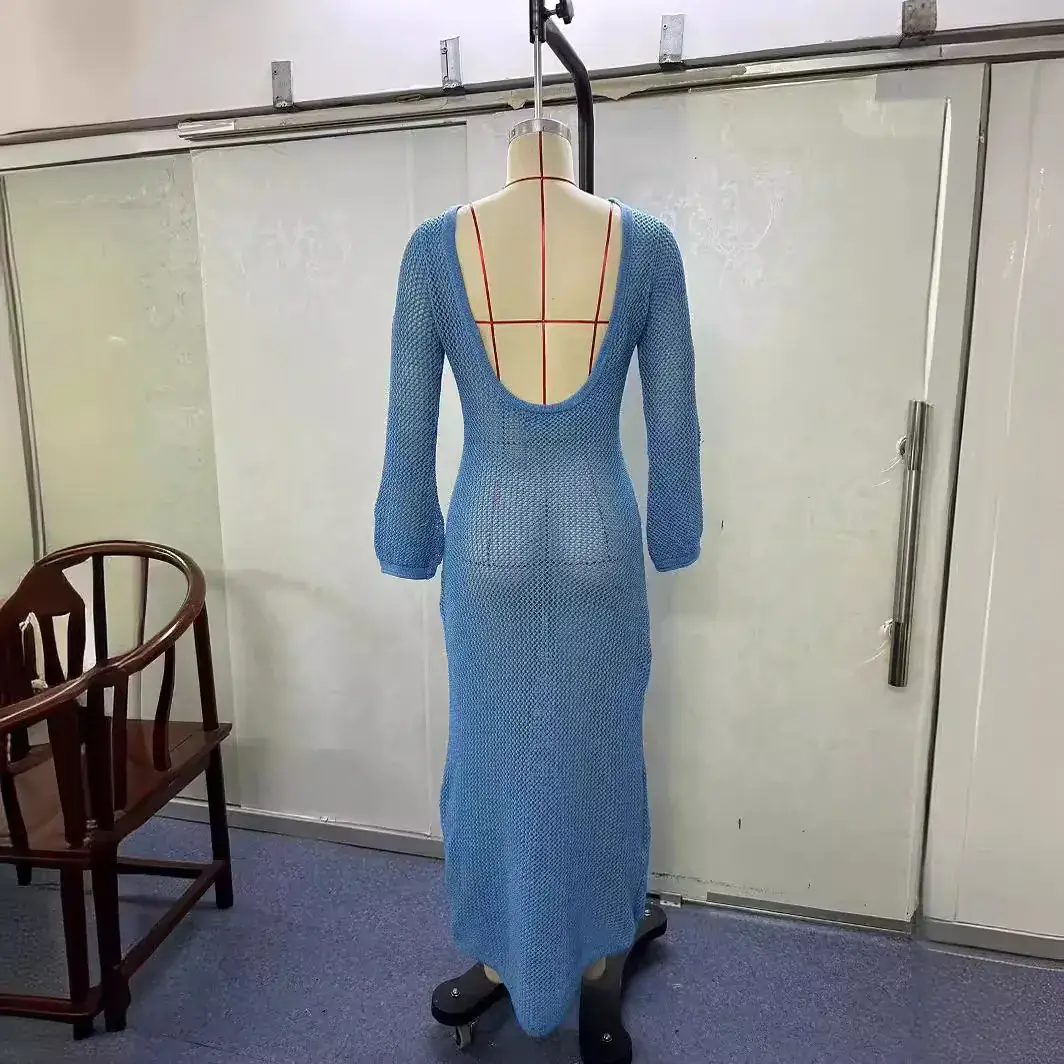 New Knitted Long-sleeve Backless Dress for Women - Image 8