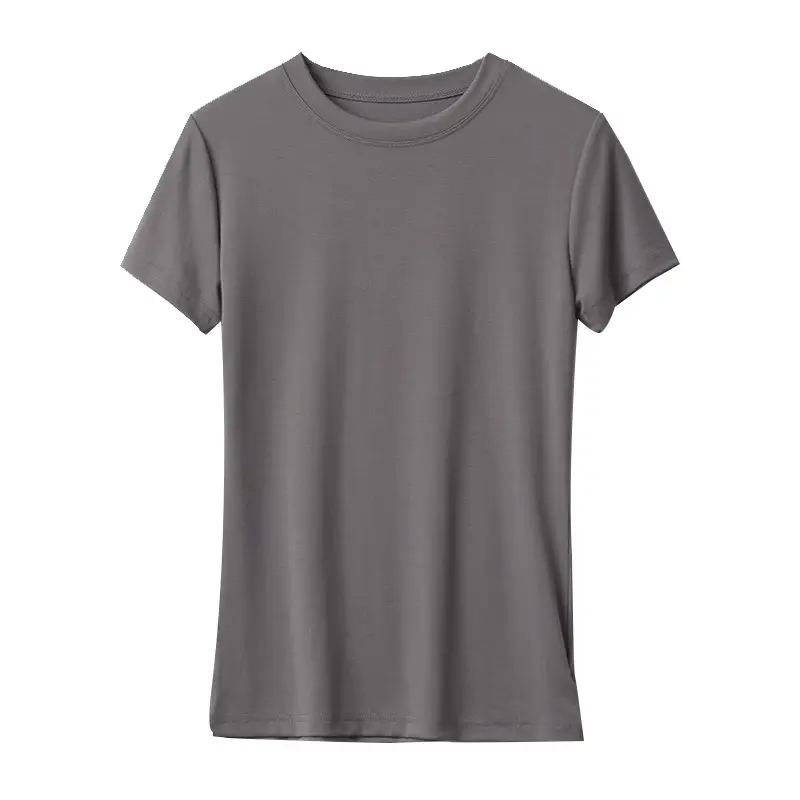 Women Grey Round Neck T-Shirt Short Sleeve - Image 6