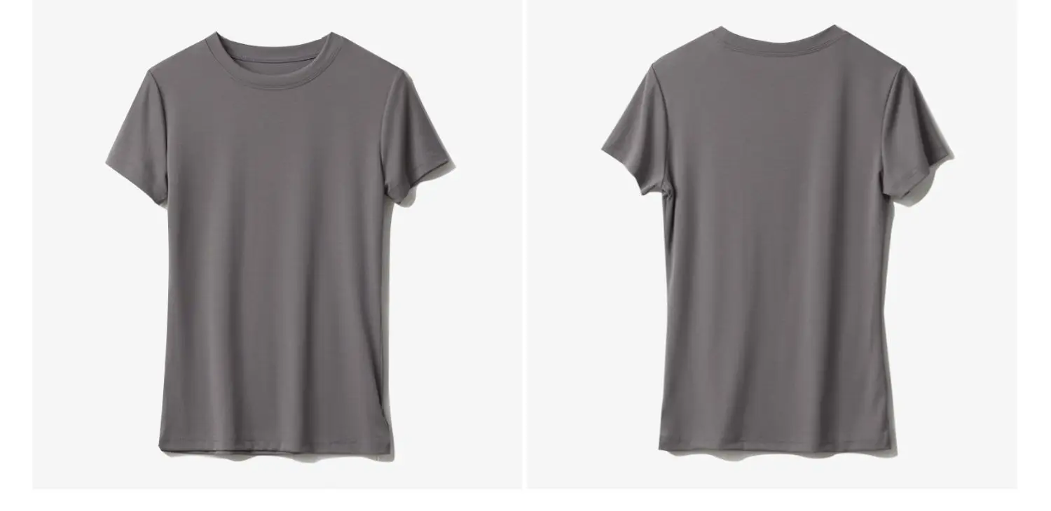 Women Grey Round Neck T-Shirt Short Sleeve — feature 18