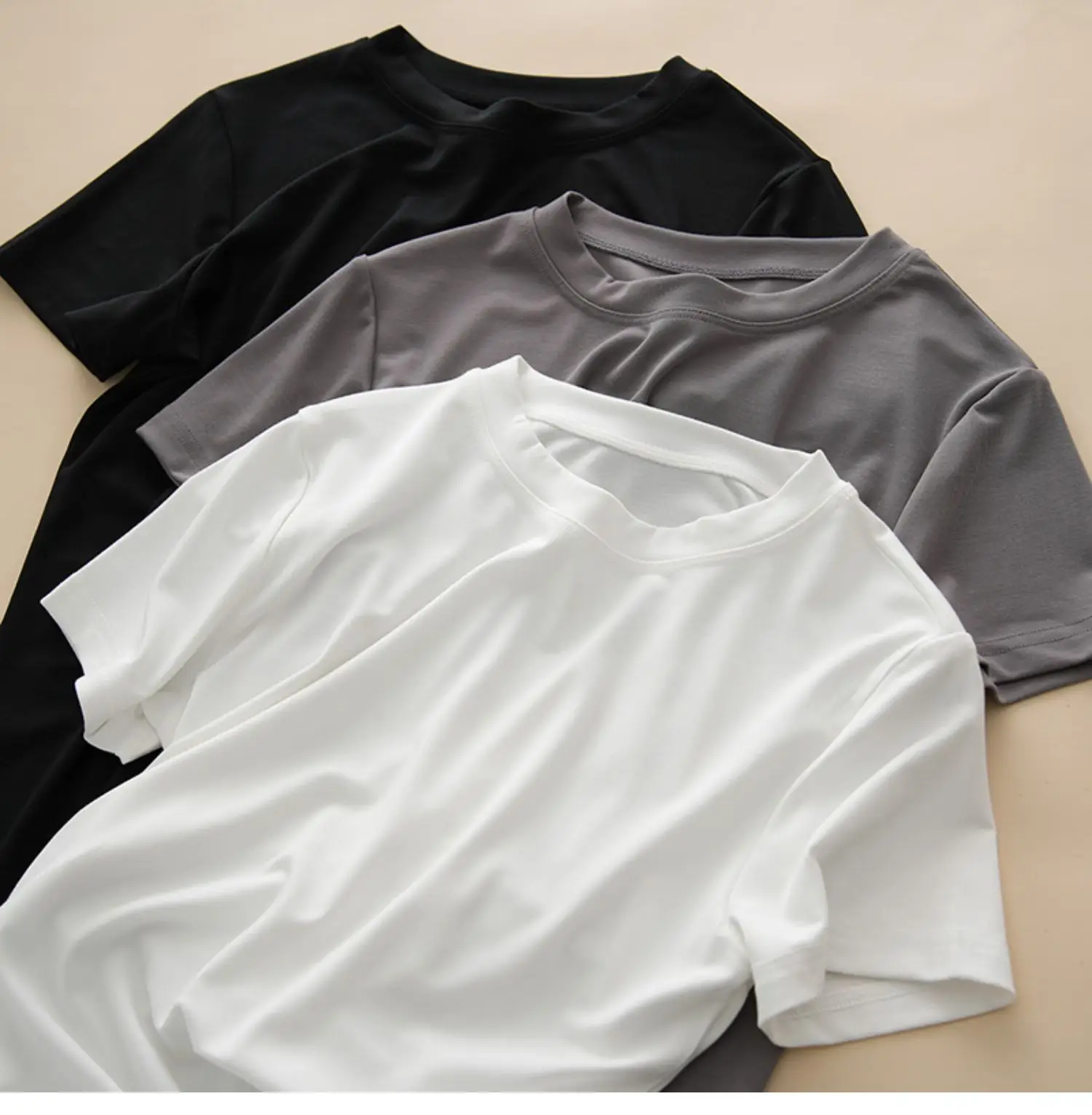Women Grey Round Neck T-Shirt Short Sleeve — feature 19