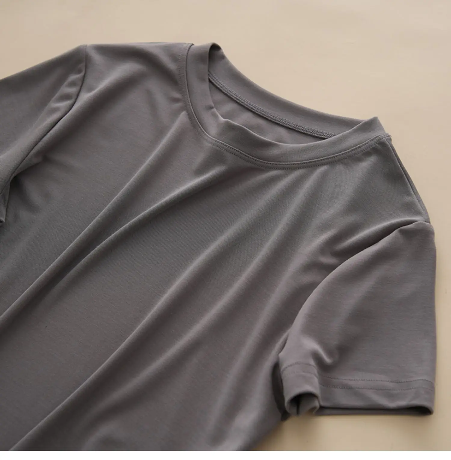 Women Grey Round Neck T-Shirt Short Sleeve — feature 36