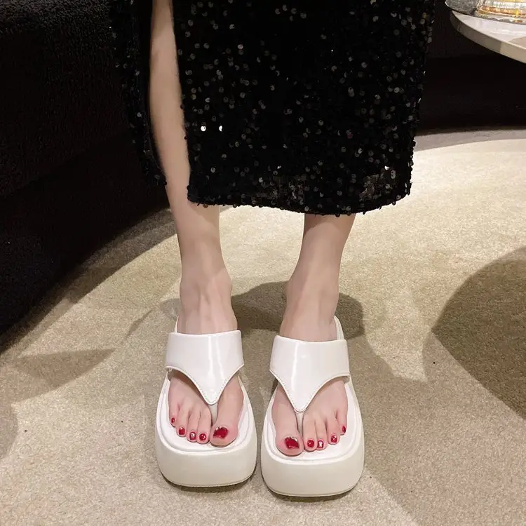Women White Wedge Slippers 2023 Summer — feature 3