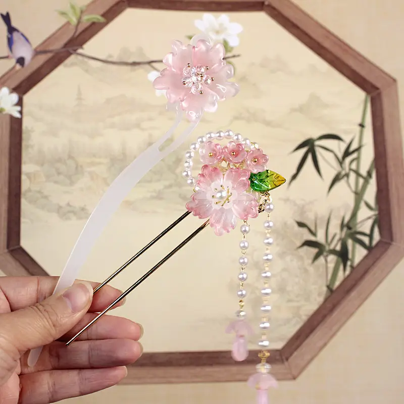 Children's Flower Glass Hairpins with Tassels - Image 41