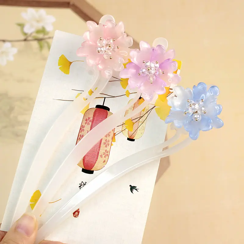 Children's Flower Glass Hairpins with Tassels - Image 42