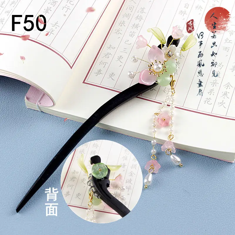 Children's Flower Glass Hairpins with Tassels - Image 14