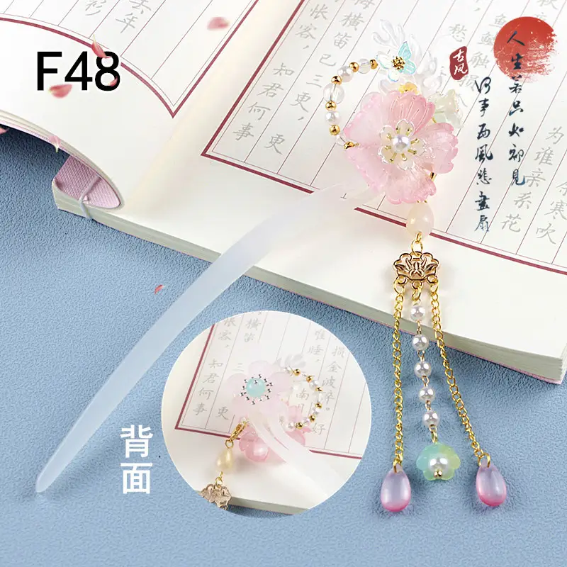 Children's Flower Glass Hairpins with Tassels - Image 15