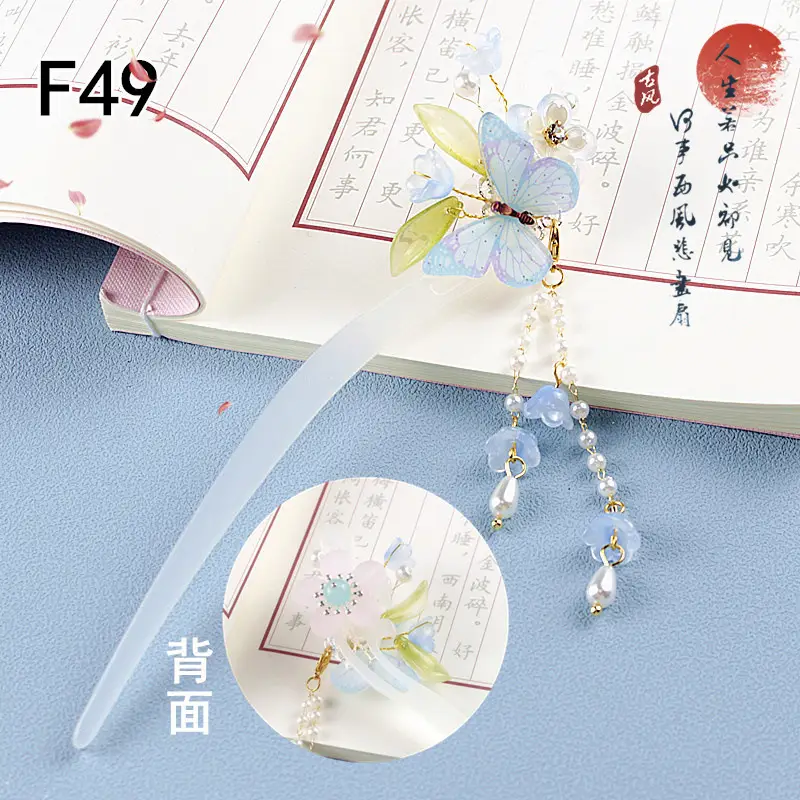Children's Flower Glass Hairpins with Tassels - Image 18