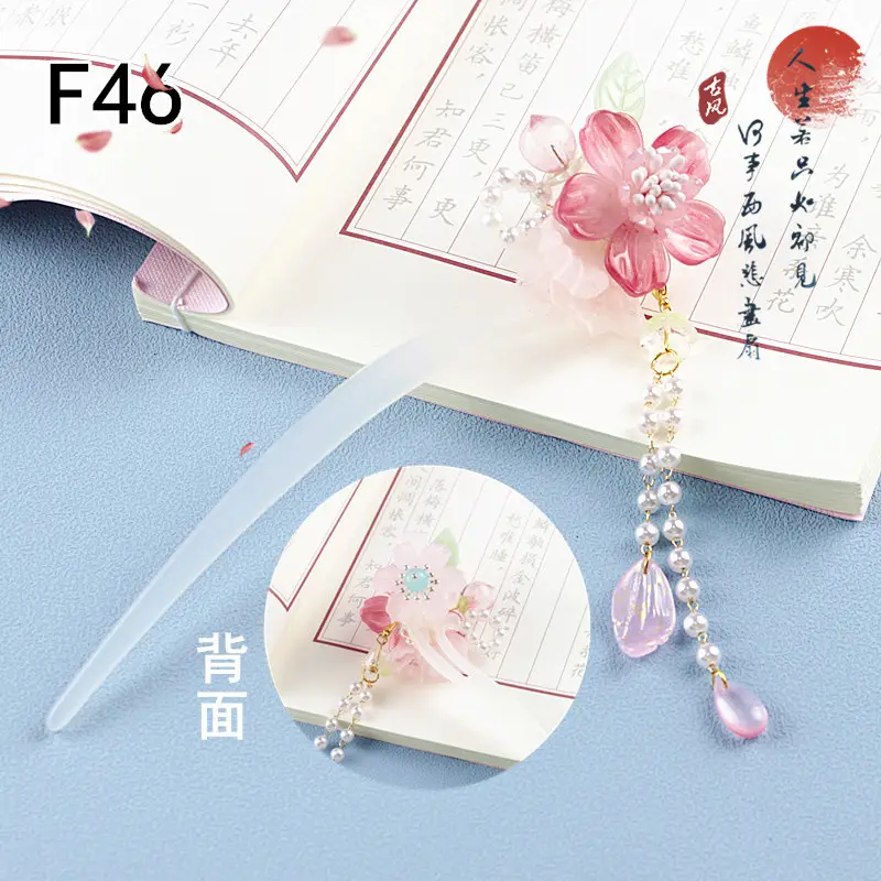 Children's Flower Glass Hairpins with Tassels - Image 19