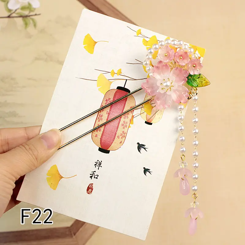 Children's Flower Glass Hairpins with Tassels - Image 2