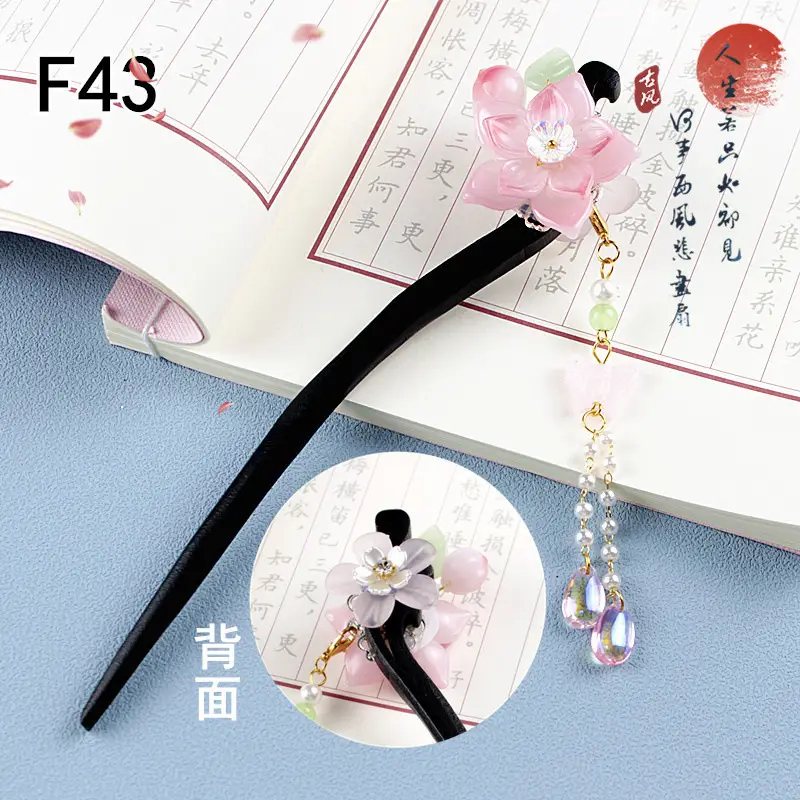 Children's Flower Glass Hairpins with Tassels - Image 21