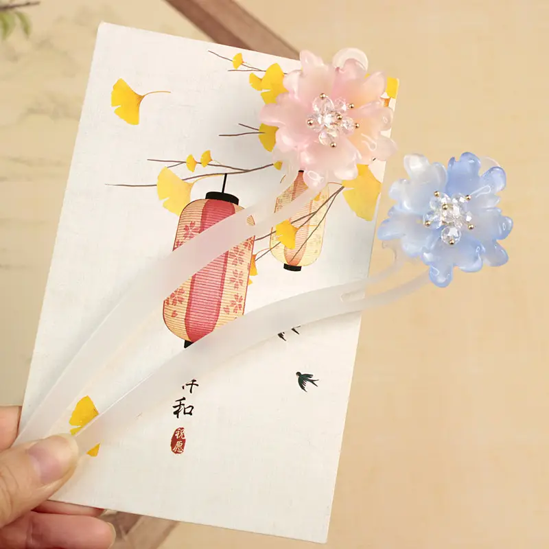 Children's Flower Glass Hairpins with Tassels - Image 22