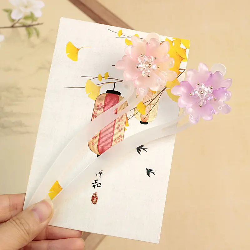 Children's Flower Glass Hairpins with Tassels - Image 23