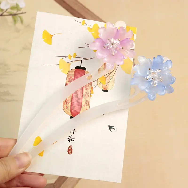 Children's Flower Glass Hairpins with Tassels - Image 24