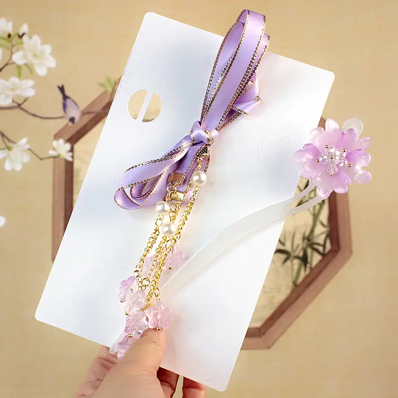 Children's Flower Glass Hairpins with Tassels - Image 26