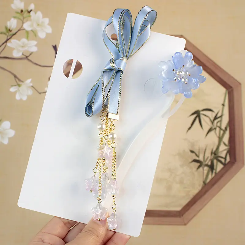 Children's Flower Glass Hairpins with Tassels - Image 27