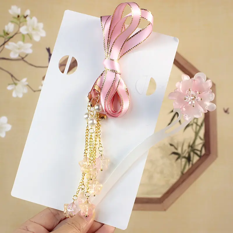 Children's Flower Glass Hairpins with Tassels - Image 29