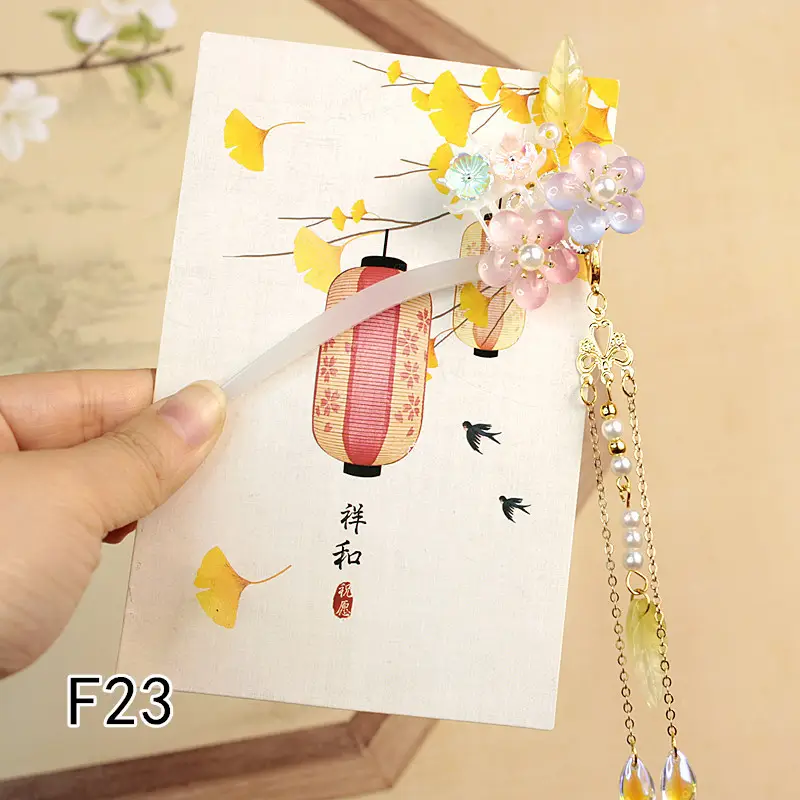 Children's Flower Glass Hairpins with Tassels - Image 3