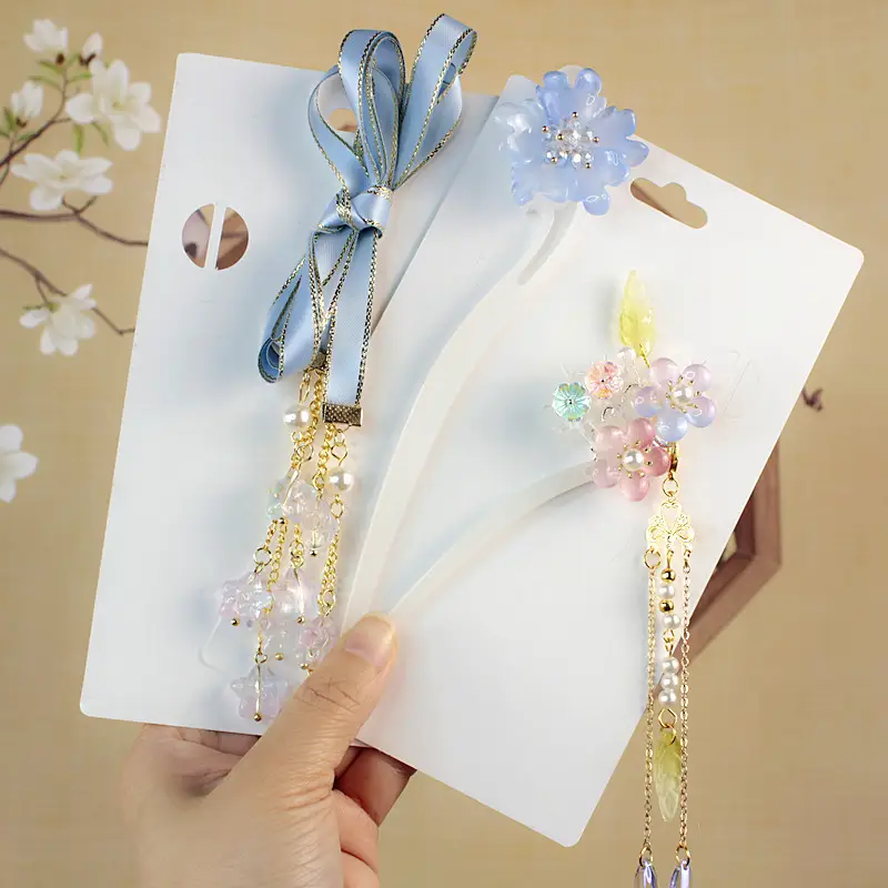 Children's Flower Glass Hairpins with Tassels - Image 30