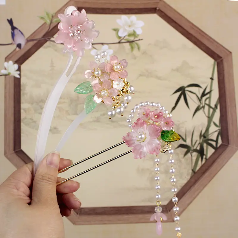 Children's Flower Glass Hairpins with Tassels - Image 32