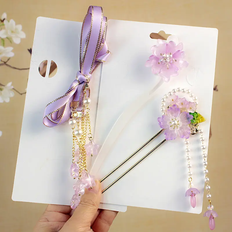 Children's Flower Glass Hairpins with Tassels - Image 33