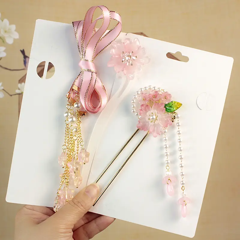 Children's Flower Glass Hairpins with Tassels - Image 34