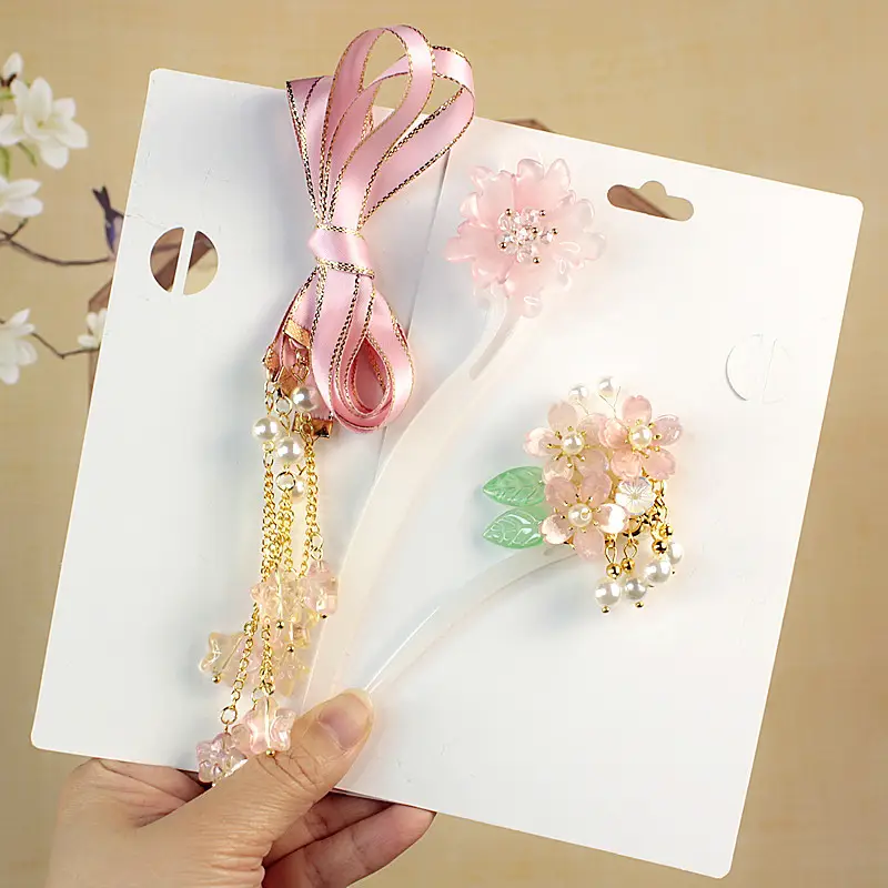 Children's Flower Glass Hairpins with Tassels - Image 35