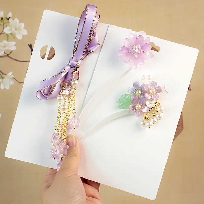 Children's Flower Glass Hairpins with Tassels - Image 36