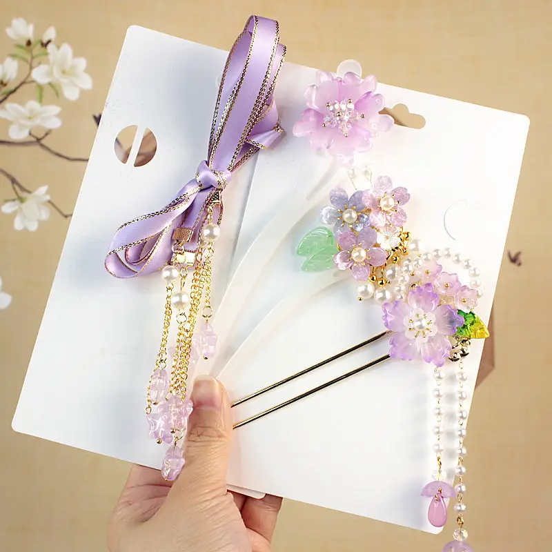 Children's Flower Glass Hairpins with Tassels - Image 37