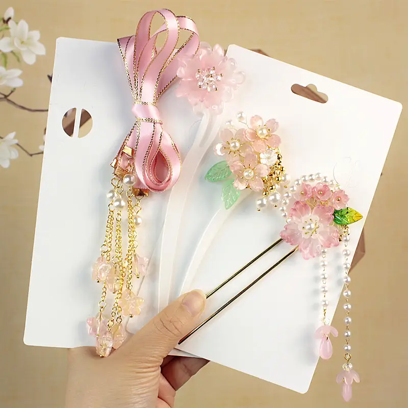 Children's Flower Glass Hairpins with Tassels - Image 38