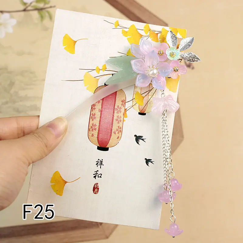 Children's Flower Glass Hairpins with Tassels - Image 4