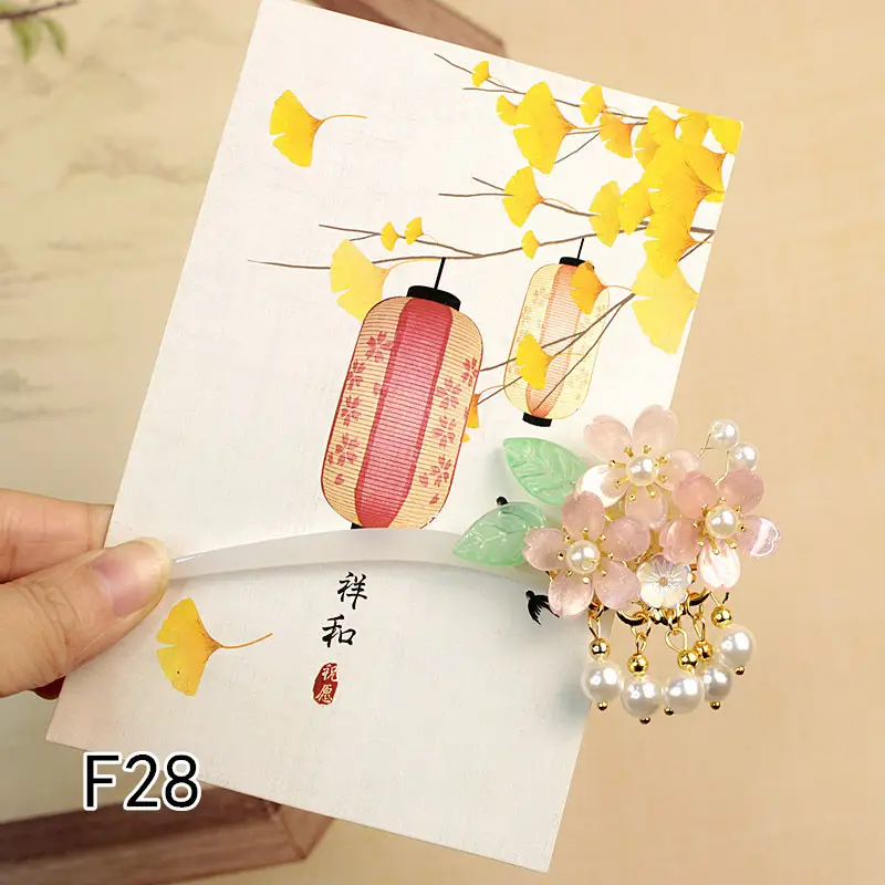 Children's Flower Glass Hairpins with Tassels - Image 5